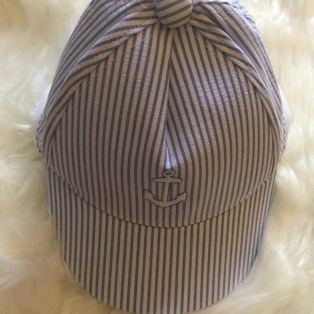 Janie and Jack seersucker anchor hat 3-6 mo